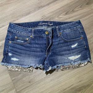 American Eagle Glitter Peekaboo Pocket Denim Shorts Size 12